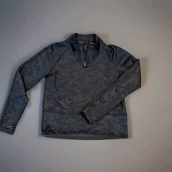 Spyder Camo Active Shirt Zip Neck Black On Black Medium Soft Stretchy SportsWear - Picture 2 of 7